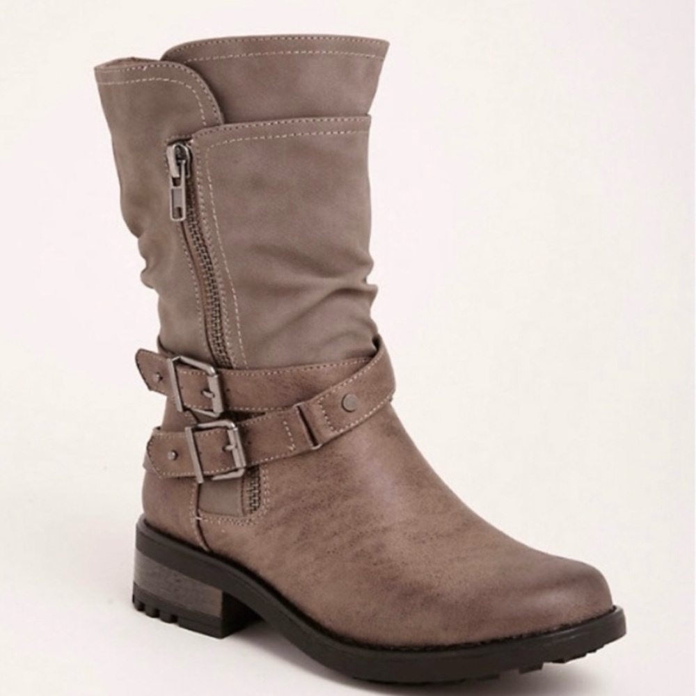 Torrid Grey STRAPPY SLOUCH MOTO BOOTS 9.5W - Picture 10 of 13
